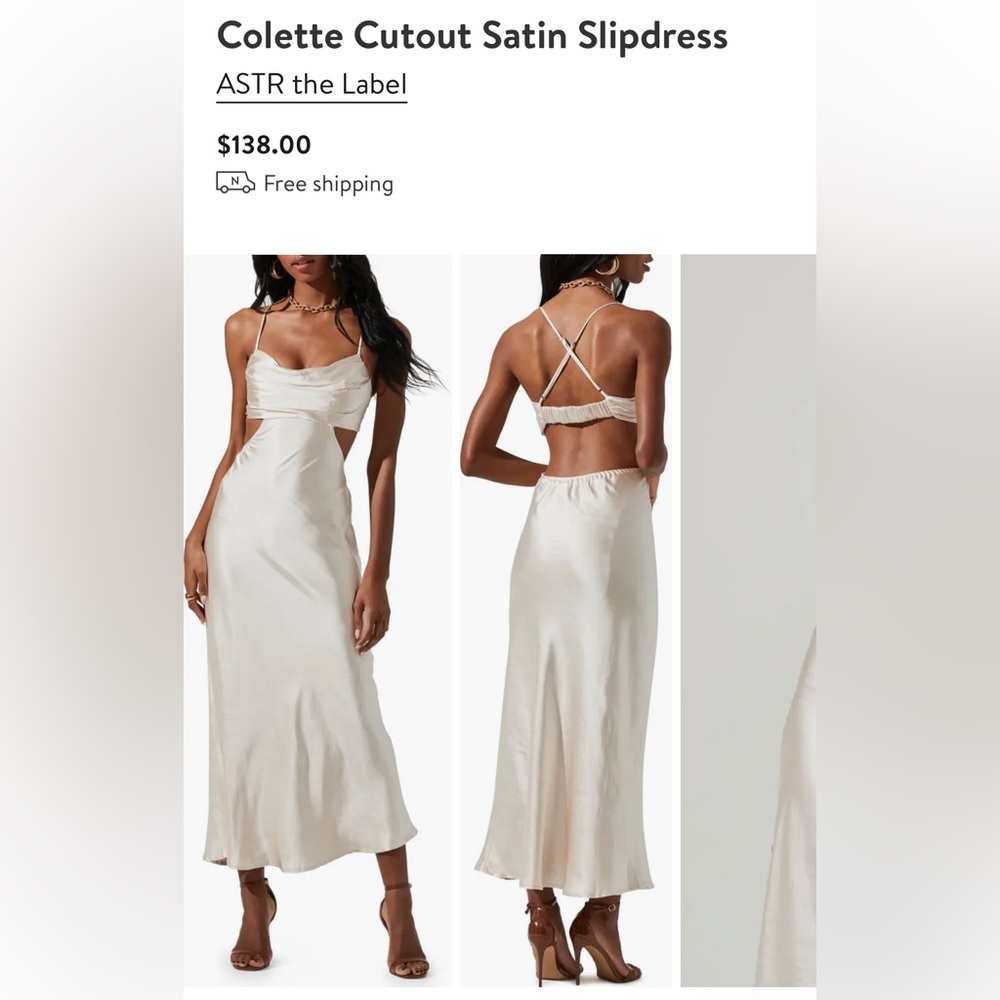 ASTR Colette Satin Cutout Midi Dress - Champagne / M